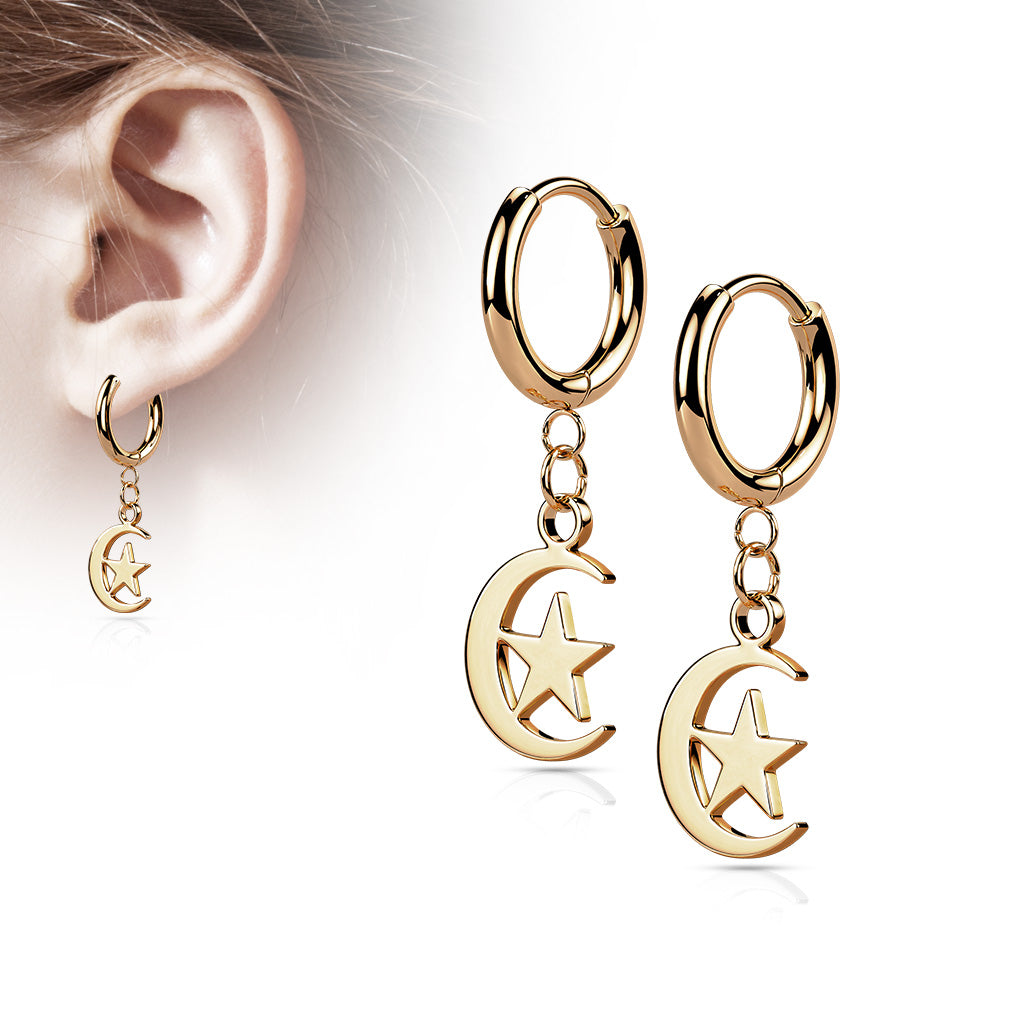 316L Surgical Stainless Steel Cross & Chain Dangle Hinged Hoop Earrings – Seamless Huggie Hoops (Pair) - Pic&Mix The Body Jewellery Shop