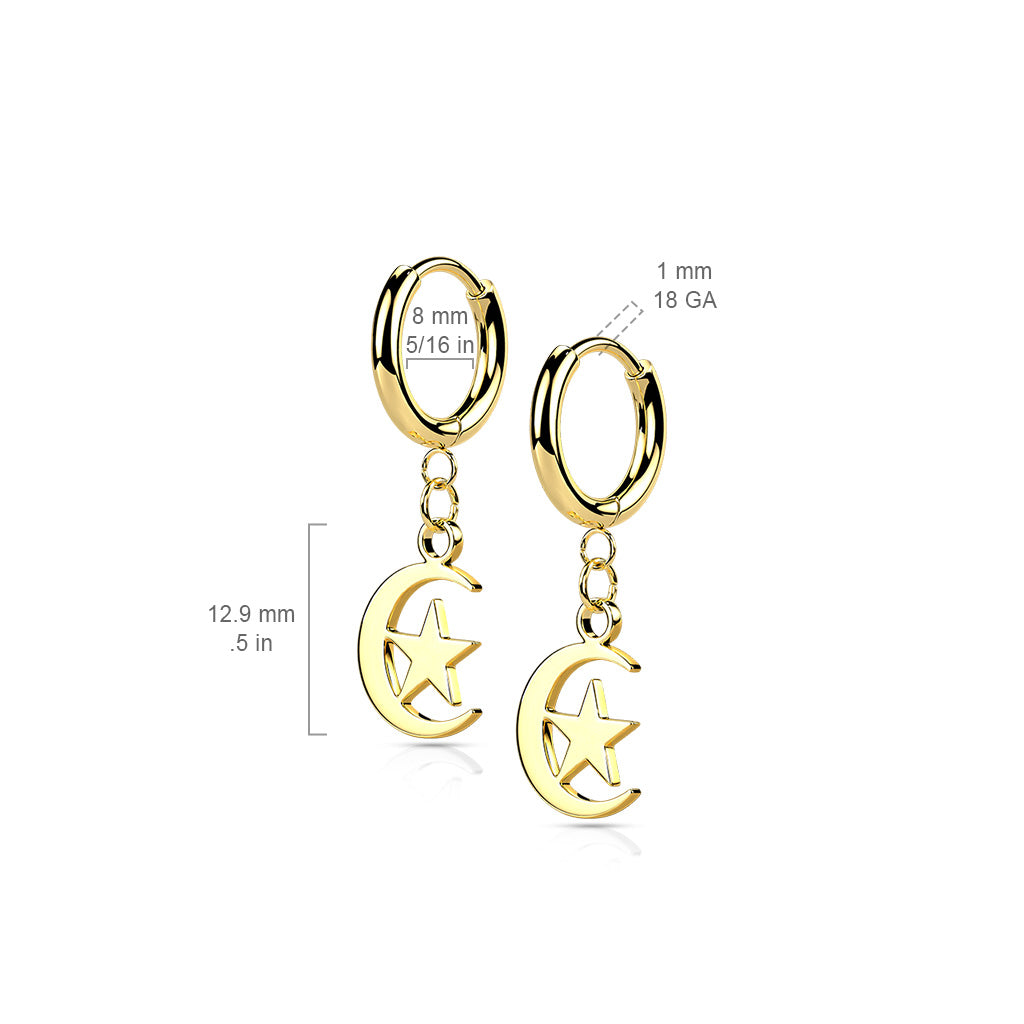 316L Surgical Stainless Steel Cross & Chain Dangle Hinged Hoop Earrings – Seamless Huggie Hoops (Pair) - Pic&Mix The Body Jewellery Shop