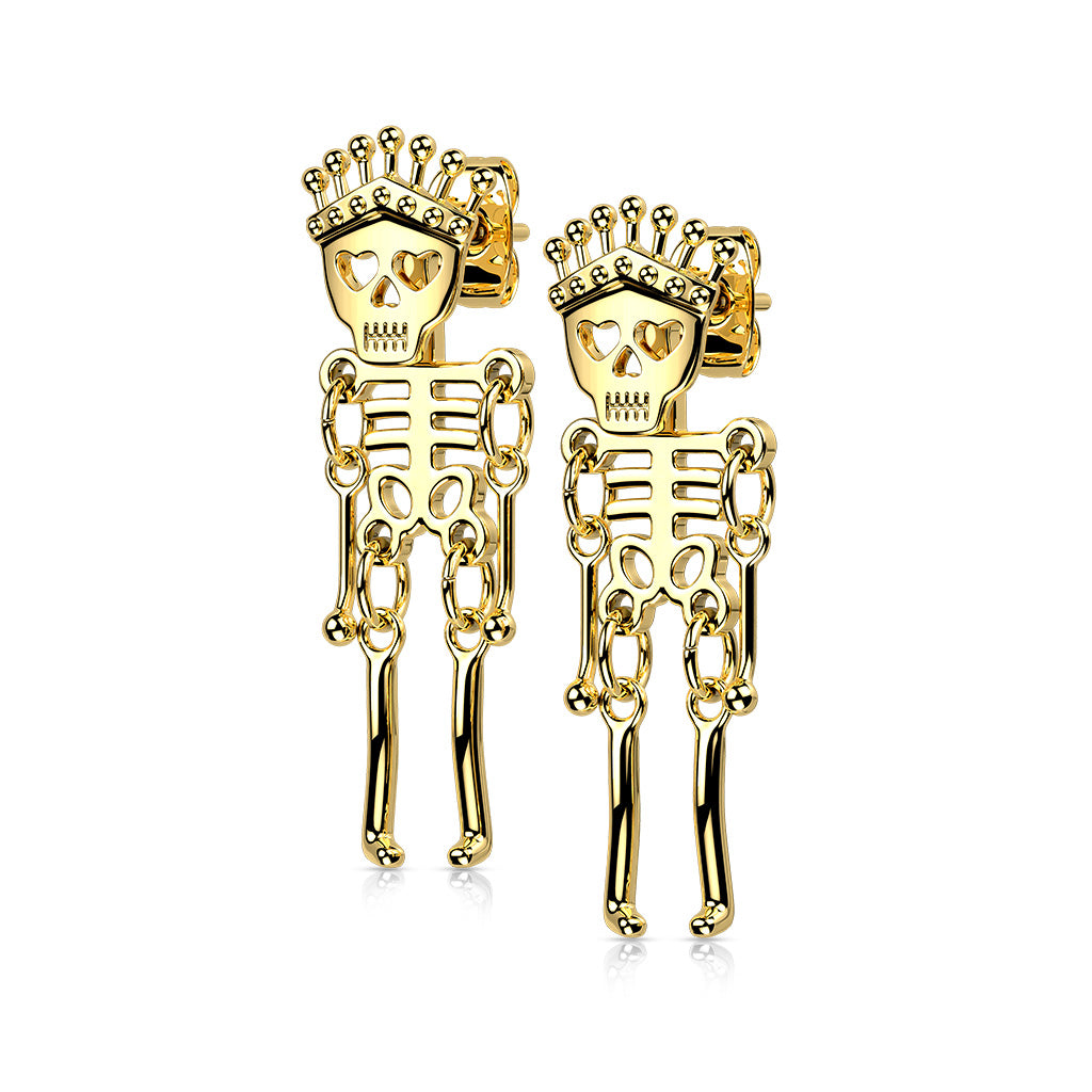 316L Surgical Stainless Steel Skeleton Dangle Stud Earrings – Gothic Piercing Jewellery (Pair) - Pic&Mix The Body Jewellery Shop