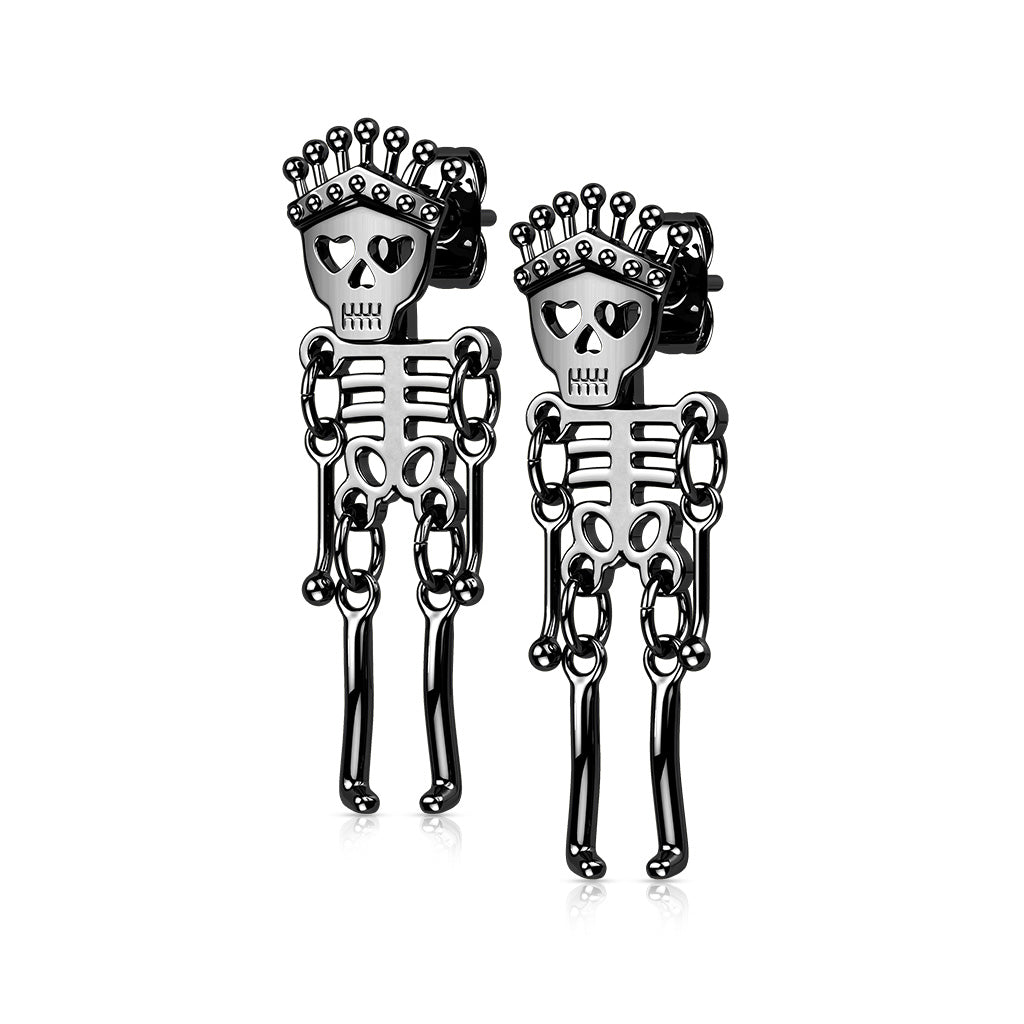 316L Surgical Stainless Steel Skeleton Dangle Stud Earrings – Gothic Piercing Jewellery (Pair) - Pic&Mix The Body Jewellery Shop