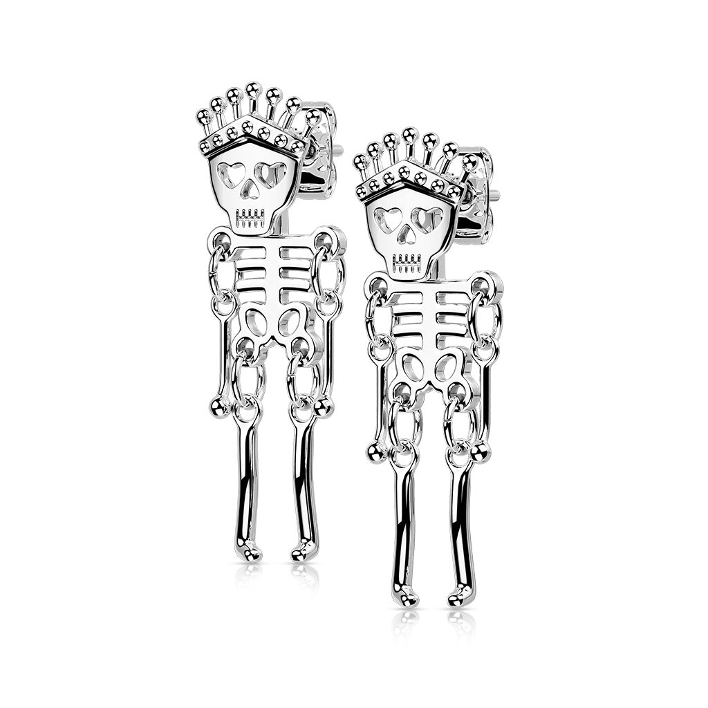 316L Surgical Stainless Steel Skeleton Dangle Stud Earrings – Gothic Piercing Jewellery (Pair) - Pic&Mix The Body Jewellery Shop