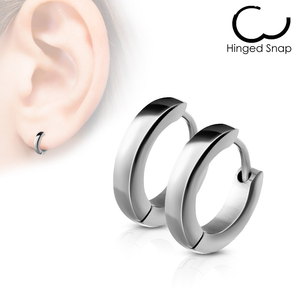 Pair of Small Plain Dome Hoop/Huggie Stainless Steel Earrings