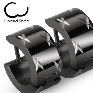 Pair of 316L Stainless Steel Black Hinged Hoop Wide Earring with Multi Dia-Cuts
