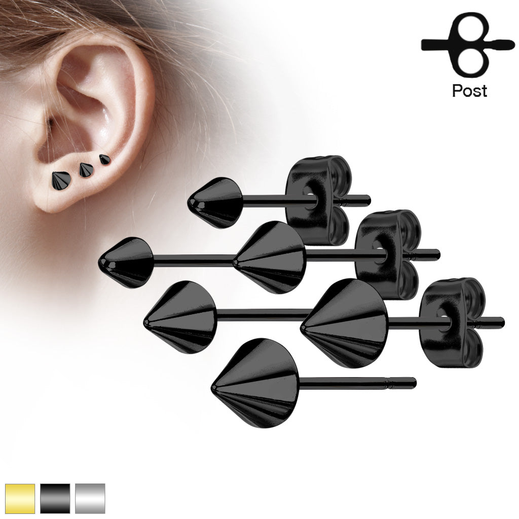 Black Stainless Steel Spike Stud Earrings – Hypoallergenic Piercing Jewellery (Pair) - Pic&Mix The Body Jewellery Shop