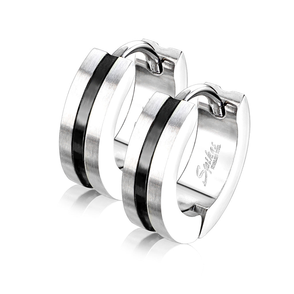 PVD 316L Surgical Stainless Steel Striped Brushed Hoop Earrings – Hypoallergenic Piercing Jewellery (Pair) - Pic&Mix The Body Jewellery Shop