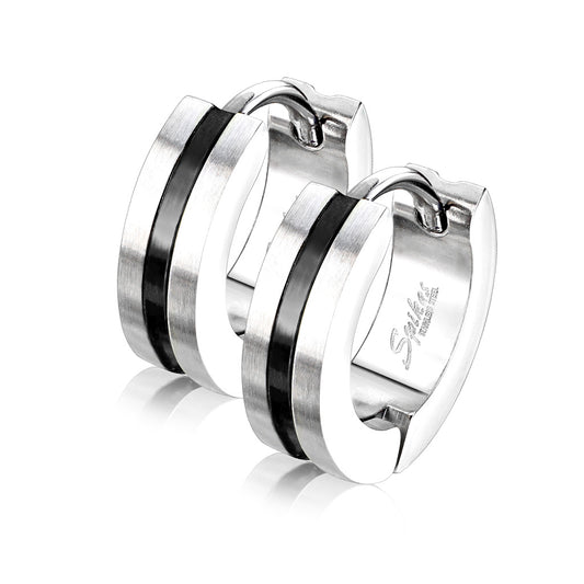 PVD 316L Surgical Stainless Steel Striped Brushed Hoop Earrings – Hypoallergenic Piercing Jewellery (Pair) - Pic&Mix The Body Jewellery Shop
