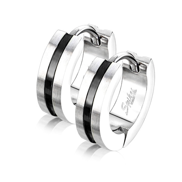 Coloured Line brushed Surface 316L Stainless Steel Hoop Earrings