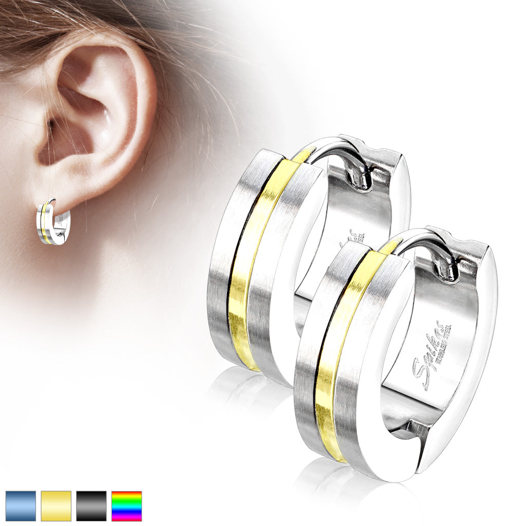 PVD 316L Surgical Stainless Steel Striped Brushed Hoop Earrings – Hypoallergenic Piercing Jewellery (Pair) - Pic&Mix The Body Jewellery Shop