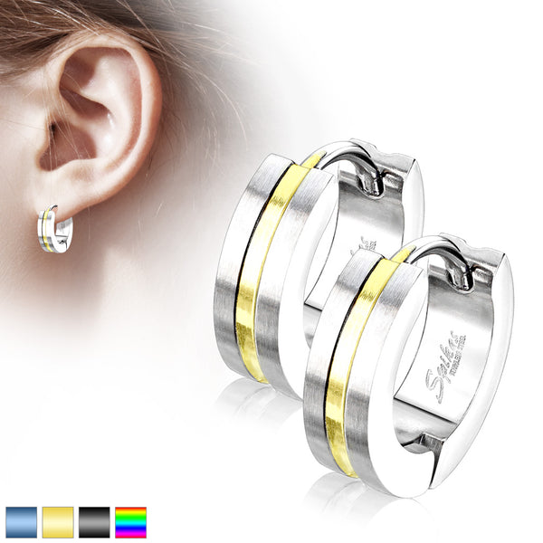 Coloured Line brushed Surface 316L Stainless Steel Hoop Earrings
