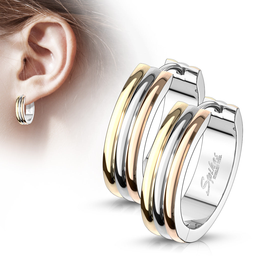 Triple Dome Stainless Steel Hoop Earrings – Hypoallergenic Piercing Jewellery (Pair) - Pic&Mix The Body Jewellery Shop
