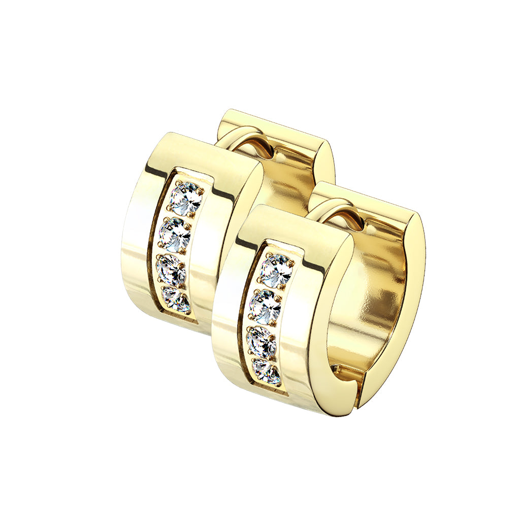 Pair of 4 CNC Set Clear CZ Stainless Steel Hinge Action Hoop Earrings - Pic&Mix The Body Jewellery Shop