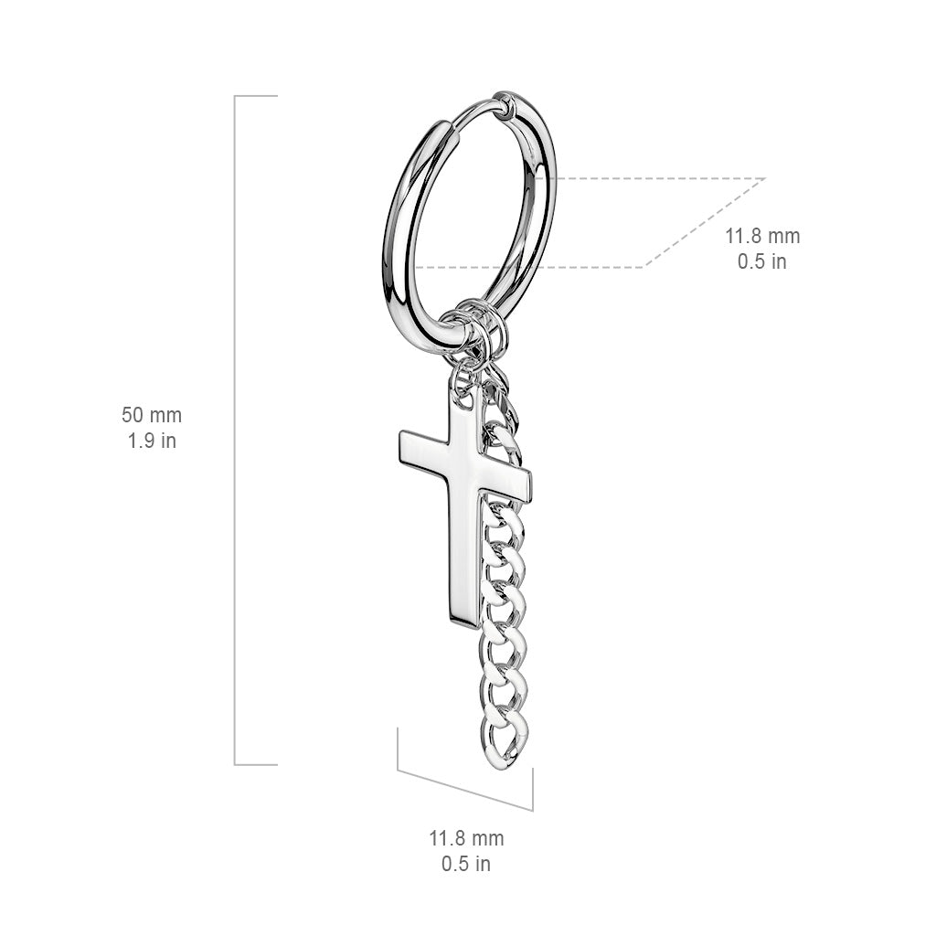 316L Surgical Stainless Steel Cross & Chain Dangle Seamless Hinged Hoop Earrings – Hypoallergenic Piercing Jewellery (Pair) - Pic&Mix The Body Jewellery Shop