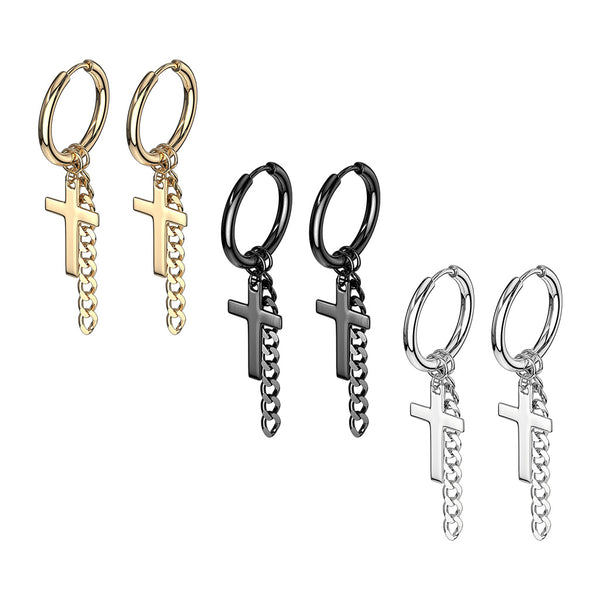 Cross/Chain dangle stainless steel earring pair