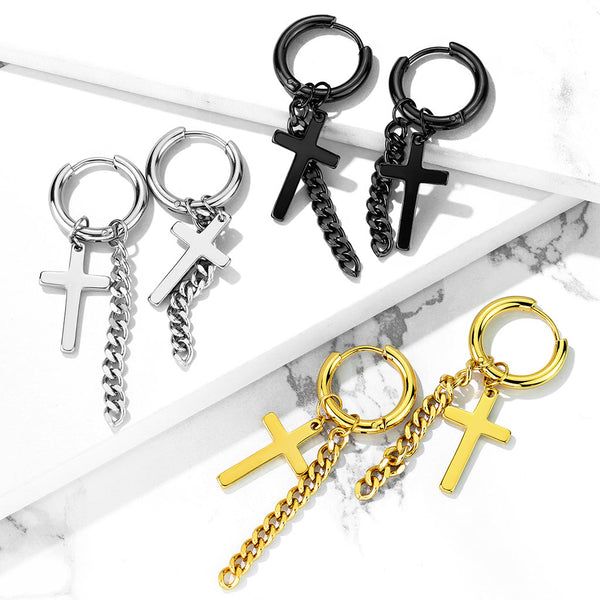 Cross/Chain dangle stainless steel earring pair