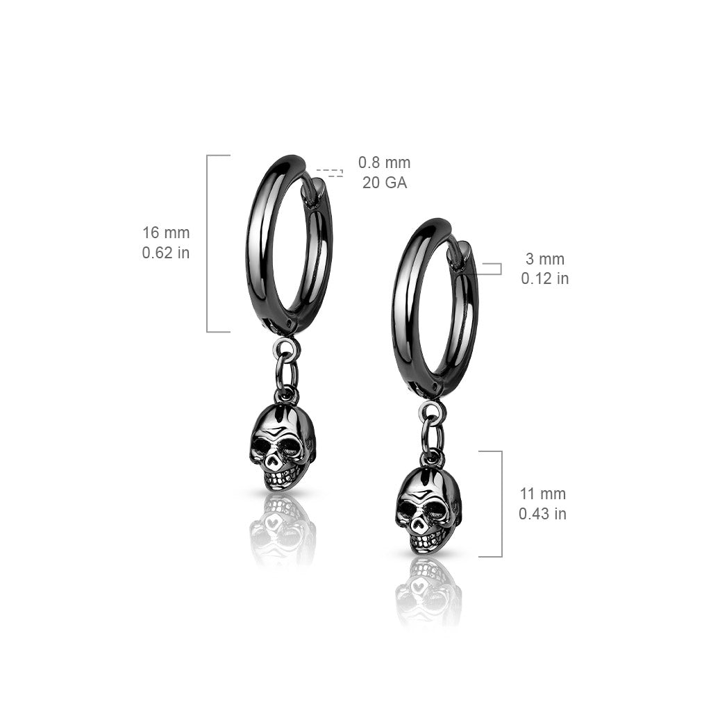 316L Surgical Stainless Steel Skull Dangle Hoop Earrings – Hypoallergenic Piercing Jewellery (Pair) - Pic&Mix The Body Jewellery Shop