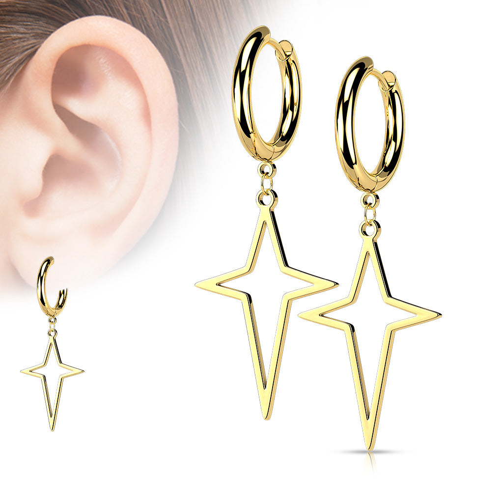 316L Surgical Stainless Steel Star & Cross Dangle Hoop Earrings – Hypoallergenic Piercing Jewellery (Pair) - Pic&Mix The Body Jewellery Shop