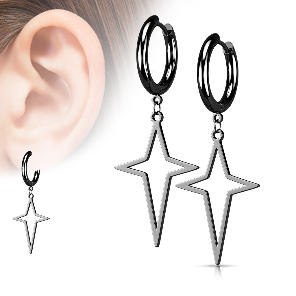 316L Surgical Stainless Steel Star & Cross Dangle Hoop Earrings – Hypoallergenic Piercing Jewellery (Pair) - Pic&Mix The Body Jewellery Shop