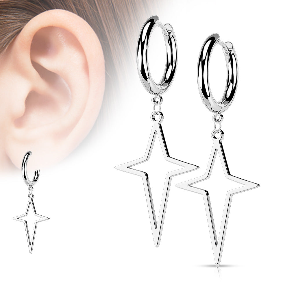 316L Surgical Stainless Steel Star & Cross Dangle Hoop Earrings – Hypoallergenic Piercing Jewellery (Pair) - Pic&Mix The Body Jewellery Shop