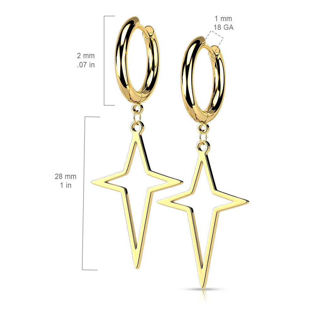 316L Surgical Stainless Steel Star & Cross Dangle Hoop Earrings – Hypoallergenic Piercing Jewellery (Pair) - Pic&Mix The Body Jewellery Shop