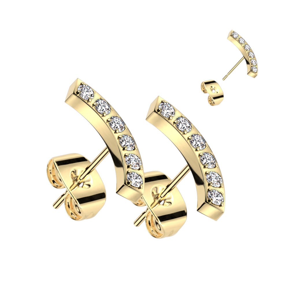 CZ Curve 316L Surgical Stainless Steel Stud Earrings – Cubic Zirconia Piercing Jewellery (Pair) - Pic&Mix The Body Jewellery Shop