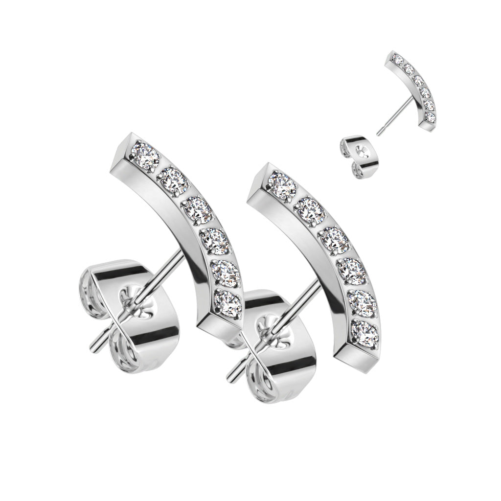 CZ Curve 316L Surgical Stainless Steel Stud Earrings – Cubic Zirconia Piercing Jewellery (Pair) - Pic&Mix The Body Jewellery Shop