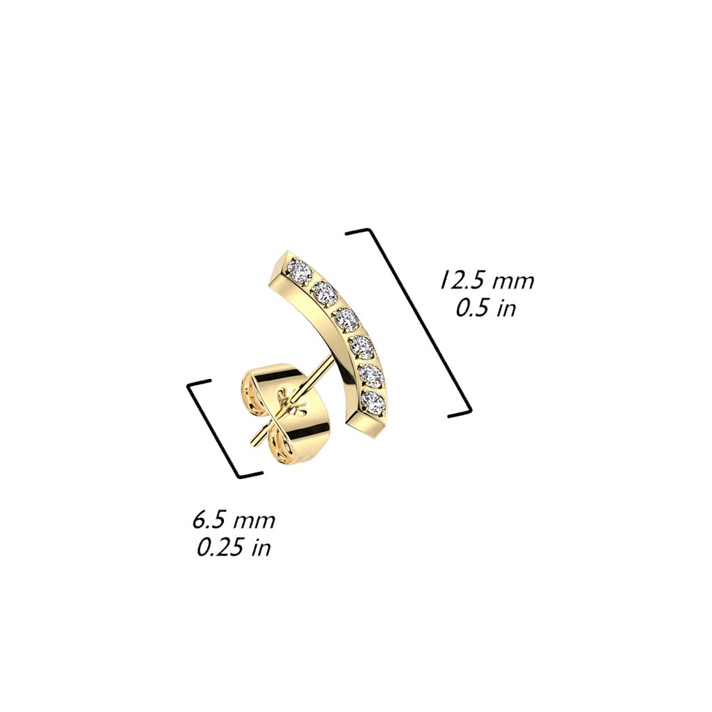 CZ Curve 316L Surgical Stainless Steel Stud Earrings – Cubic Zirconia Piercing Jewellery (Pair) - Pic&Mix The Body Jewellery Shop