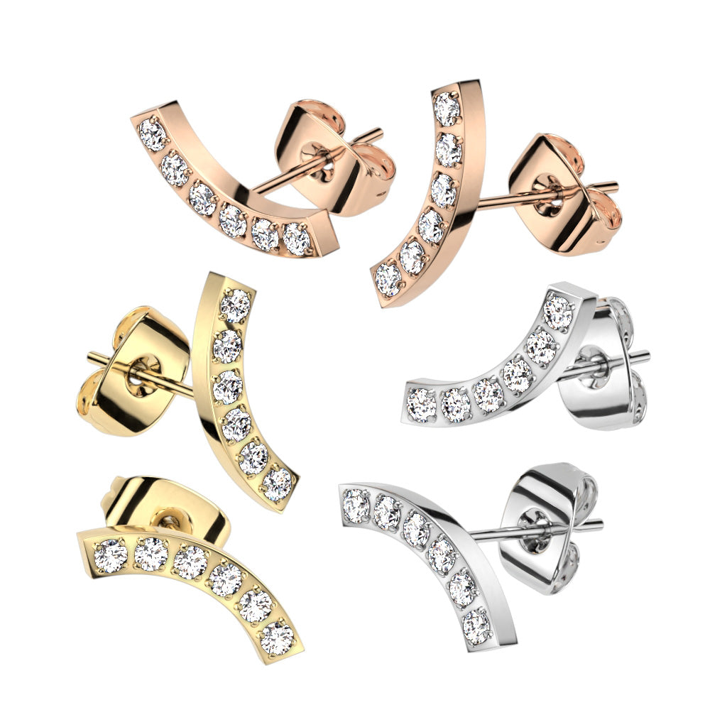 CZ Curve 316L Surgical Stainless Steel Stud Earrings – Cubic Zirconia Piercing Jewellery (Pair) - Pic&Mix The Body Jewellery Shop