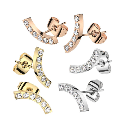 CZ Curve 316L Surgical Stainless Steel Stud Earrings – Cubic Zirconia Piercing Jewellery (Pair) - Pic&Mix The Body Jewellery Shop