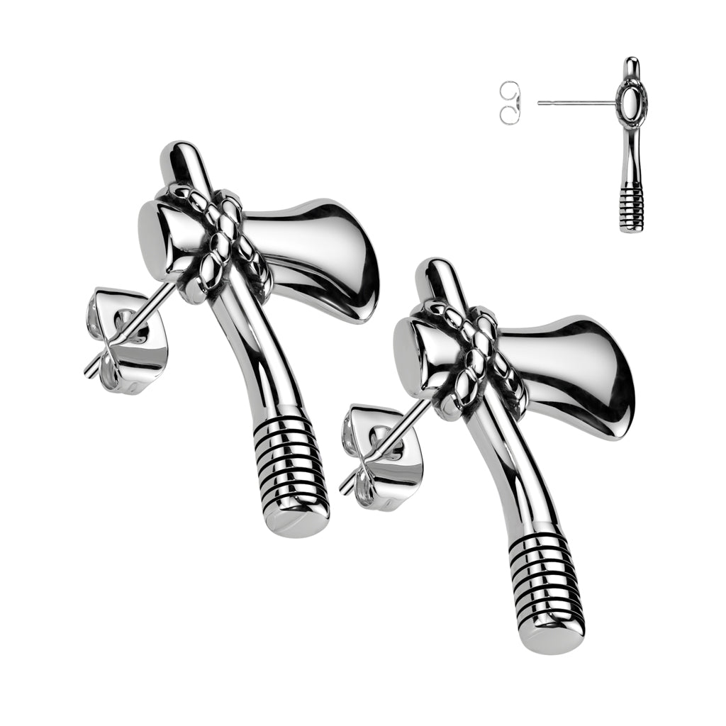 Pair of 316L Stainless Steel Axe Earrings