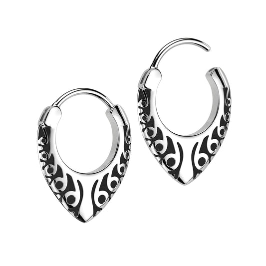 Stainless Steel Hinged Hoop Earrings With Upside Down Tribal Teardrop - Pic&Mix The Body Jewellery Shop