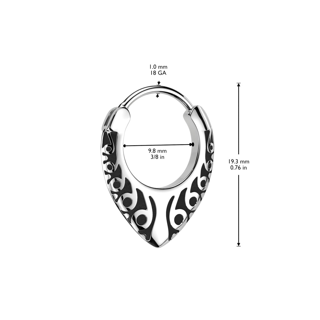 Stainless Steel Hinged Hoop Earrings With Upside Down Tribal Teardrop - Pic&Mix The Body Jewellery Shop