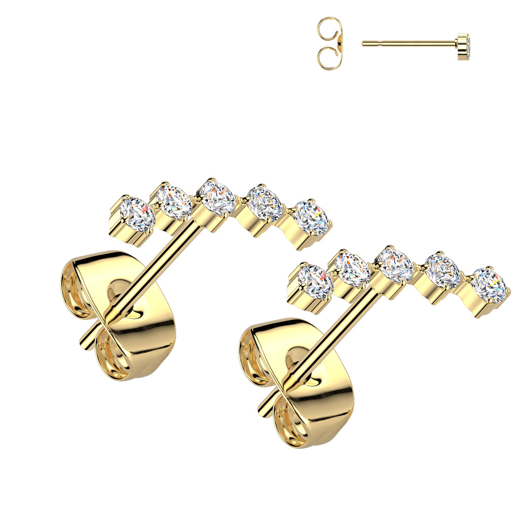 5 Round CZ Curved 316L Stainless Steel Earrings - Pic&Mix The Body Jewellery Shop