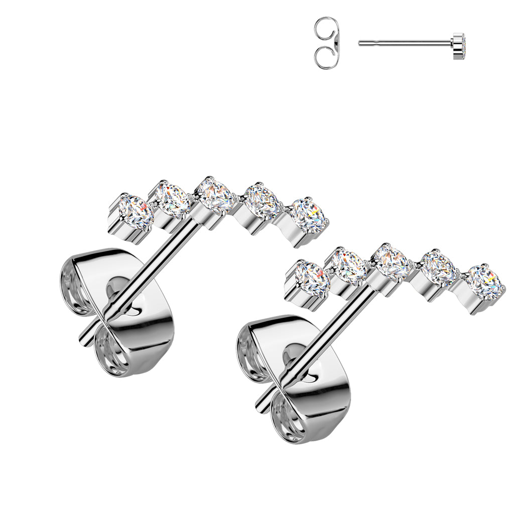 5 Round CZ Curved 316L Stainless Steel Earrings - Pic&Mix The Body Jewellery Shop