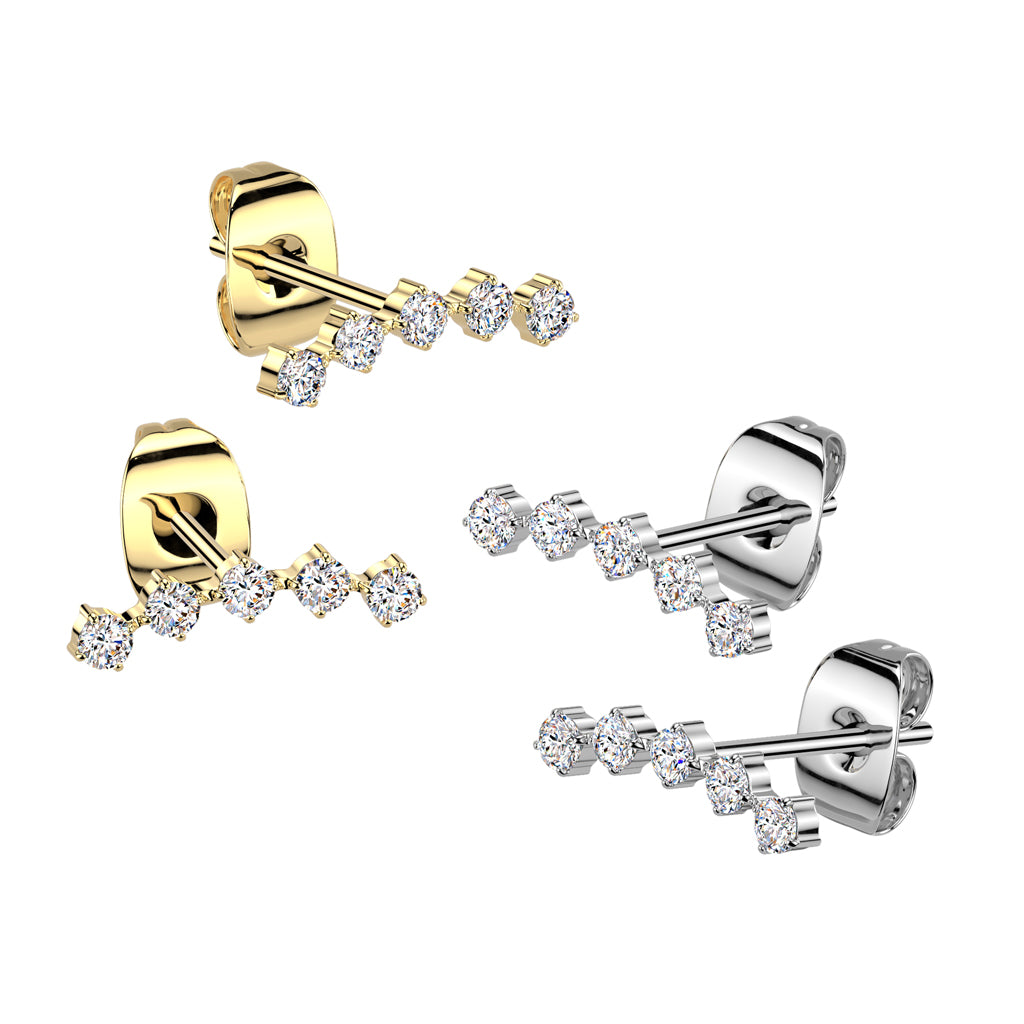 5 Round CZ Curved 316L Stainless Steel Earrings - Pic&Mix The Body Jewellery Shop