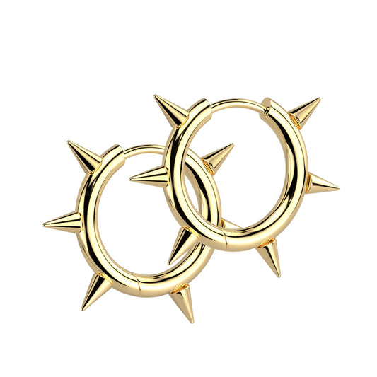 316L Surgical Stainless Steel Spike Hinged Hoop Earrings – Hypoallergenic Piercing Jewellery (Pair)