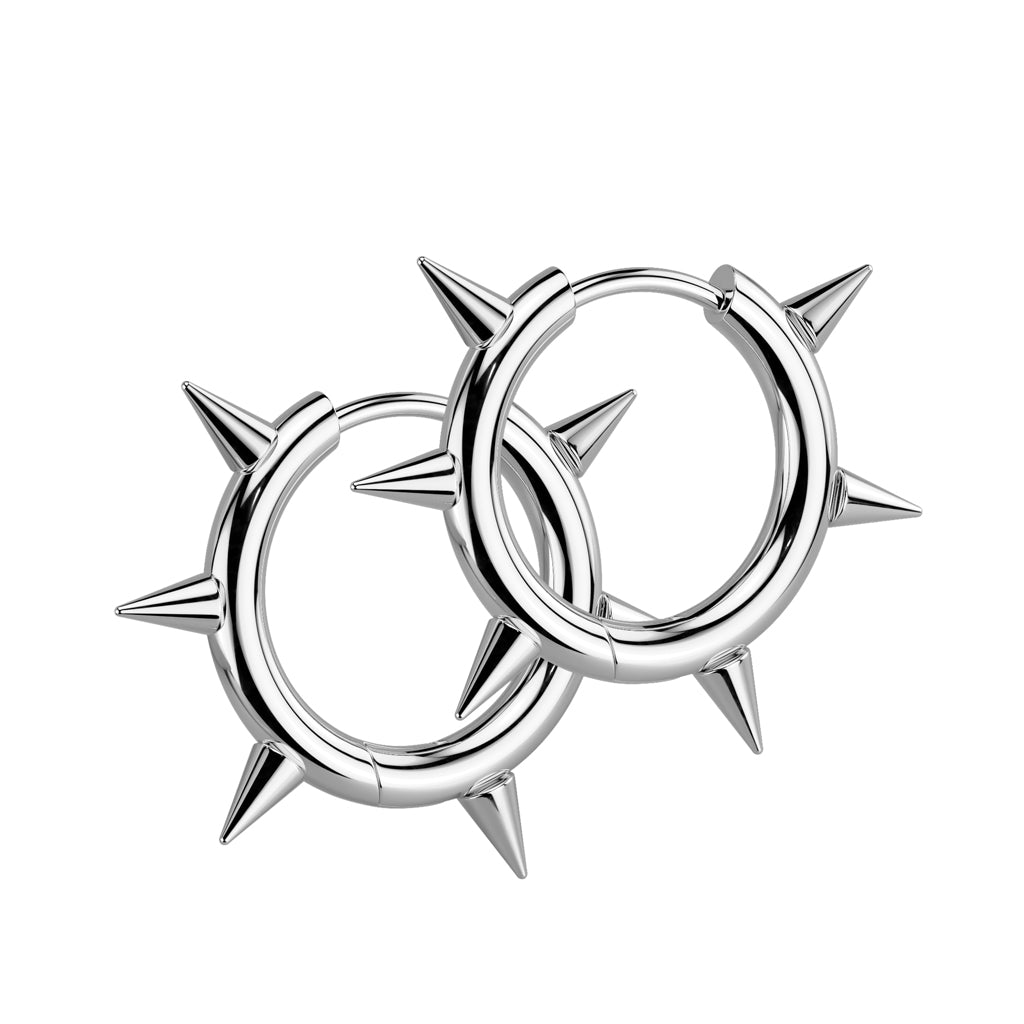 316L Surgical Stainless Steel Spike Hinged Hoop Earrings – Hypoallergenic Piercing Jewellery (Pair) - Pic&Mix The Body Jewellery Shop