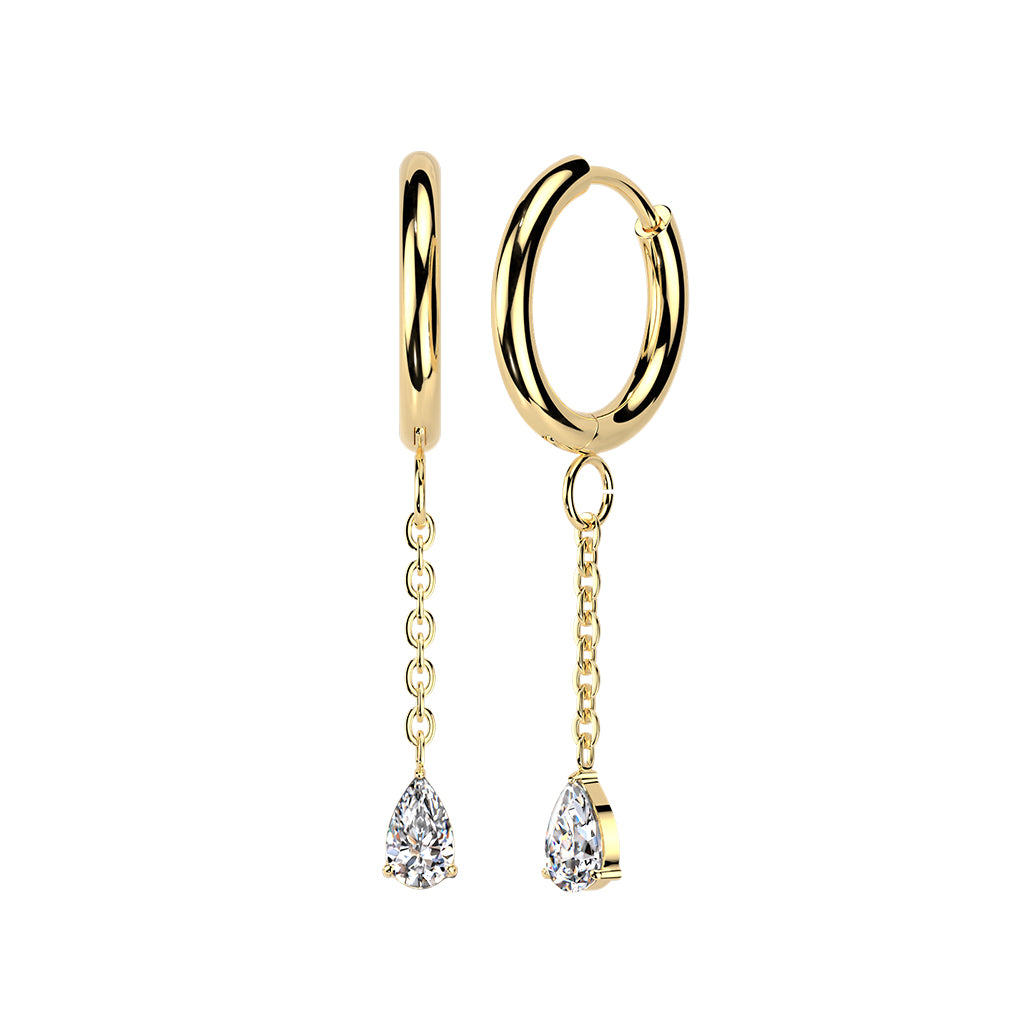 316L Surgical Stainless Steel Teardrop CZ Dangle Hinged Hoop Earrings – Hypoallergenic Piercing Jewellery (Pair) - Pic&Mix The Body Jewellery Shop