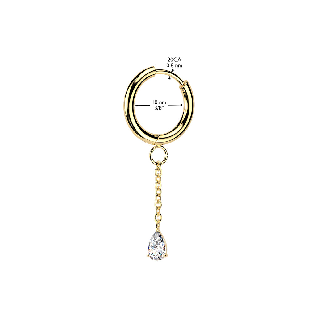 316L Surgical Stainless Steel Teardrop CZ Dangle Hinged Hoop Earrings – Hypoallergenic Piercing Jewellery (Pair) - Pic&Mix The Body Jewellery Shop