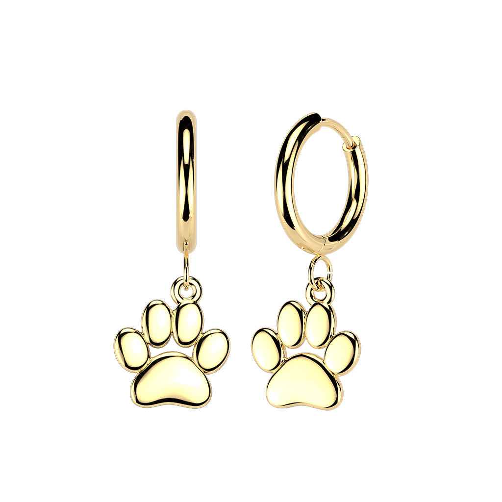 Pair of 316L Stainless Steel Hinged Hoop Earrings With Paw Dangle