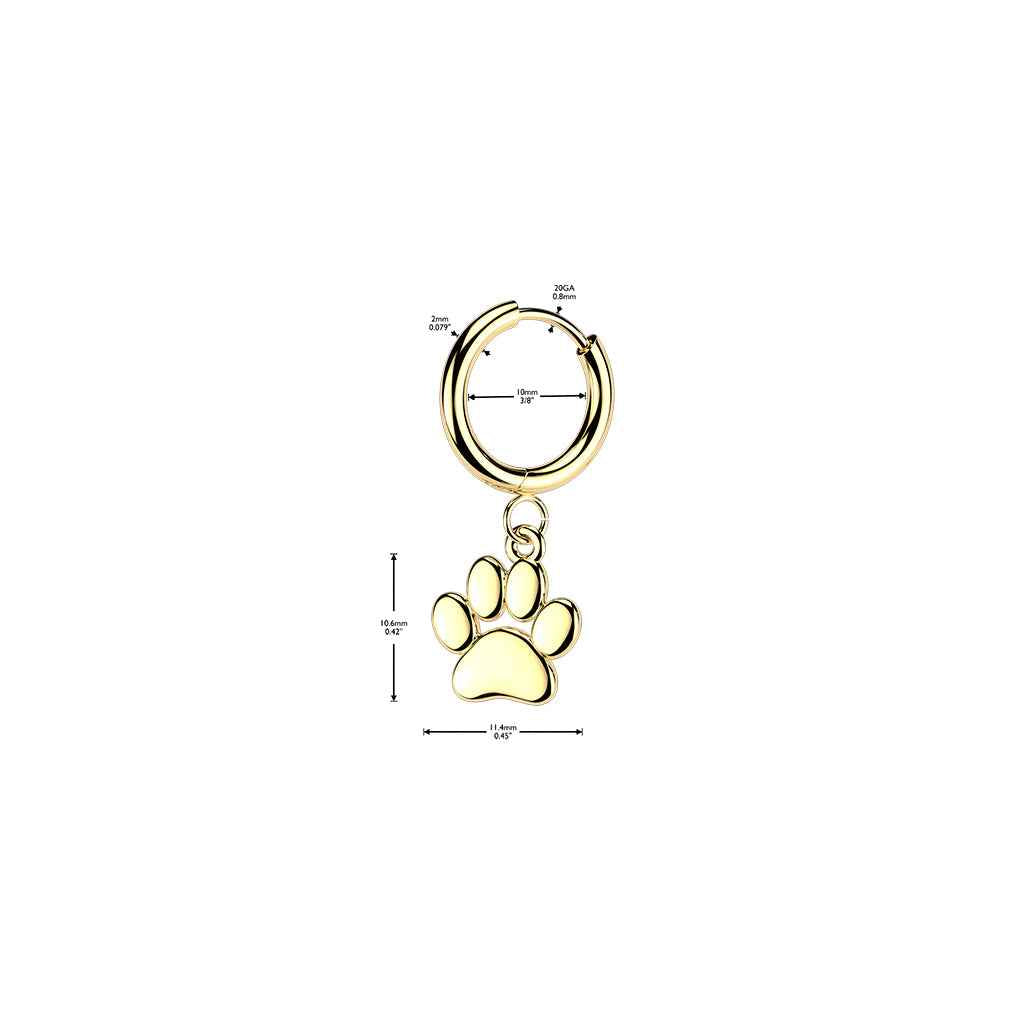 Pair of 316L Stainless Steel Hinged Hoop Earrings With Paw Dangle