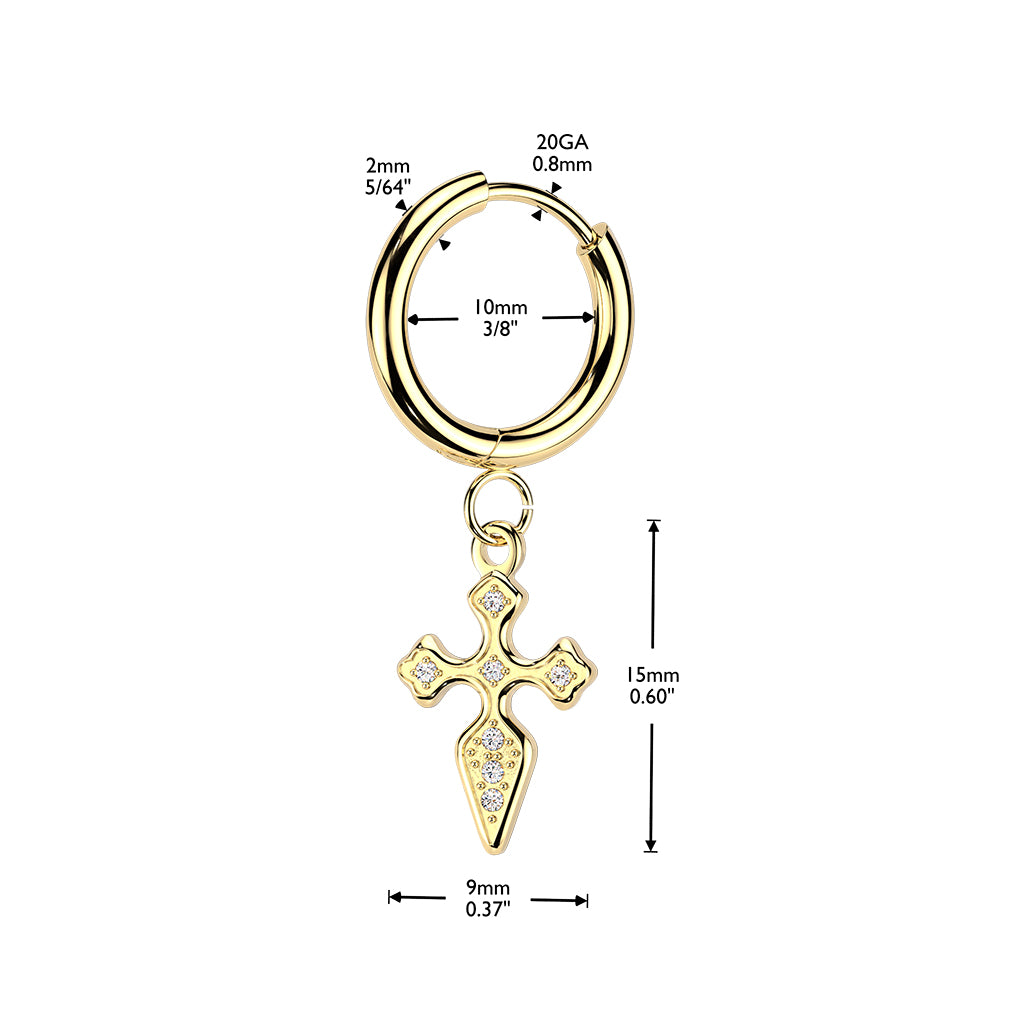 316L Pair of Hinged Hoop Earrings With Pave CZ Cross Dangle - Pic&Mix The Body Jewellery Shop
