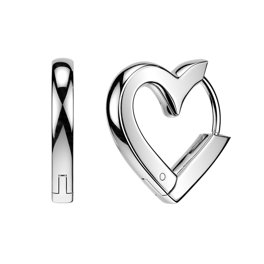 316L Pair of Heart Shaped Hinge Hoop Huggie Earrings - Pic&Mix The Body Jewellery Shop