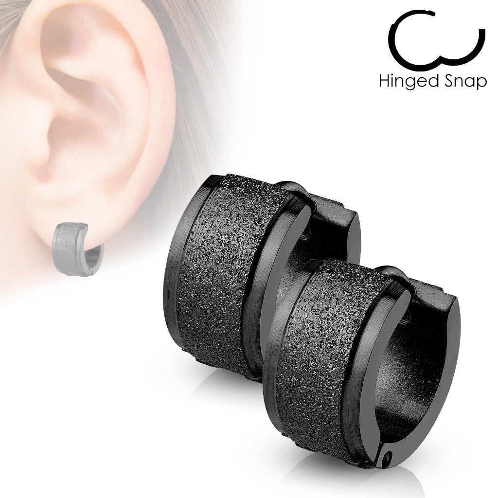 Sand Blast Centre Stepped Edge Stainless Steel Huggie Hoop Earrings – Hypoallergenic Piercing Jewellery (Pair) - Pic&Mix The Body Jewellery Shop