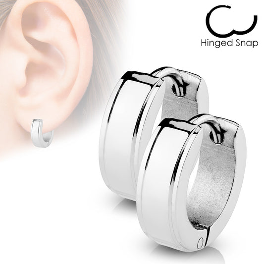 Step Edge Stainless Steel Huggie Hoop Earrings – Hypoallergenic Piercing Jewellery (Pair) - Pic&Mix The Body Jewellery Shop