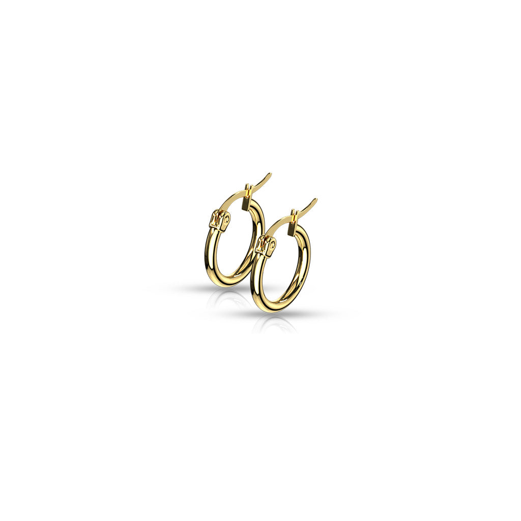 10mm 316L Surgical Stainless Steel Round Hoop Earrings – High Polish & Gold IP Finish - Pic&Mix The Body Jewellery Shop