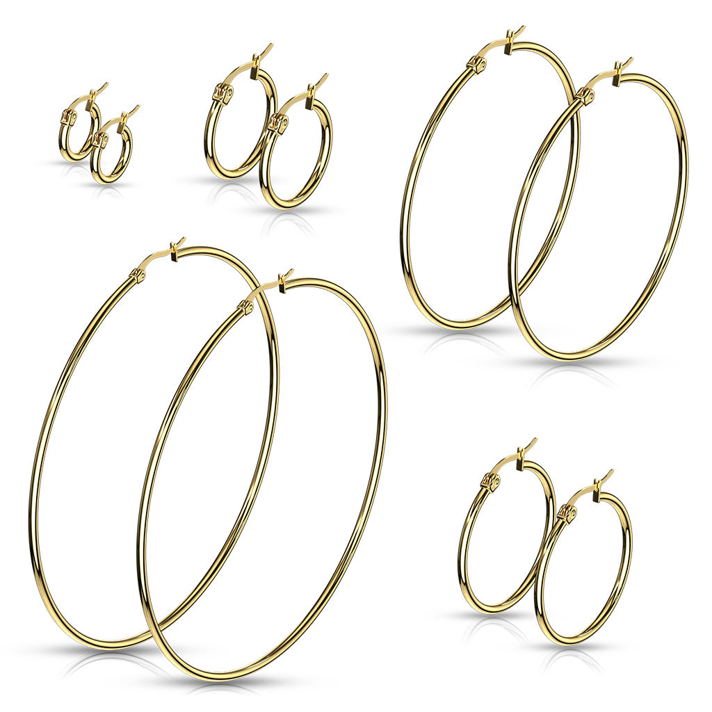 10mm 316L Surgical Stainless Steel Round Hoop Earrings – High Polish & Gold IP Finish - Pic&Mix The Body Jewellery Shop