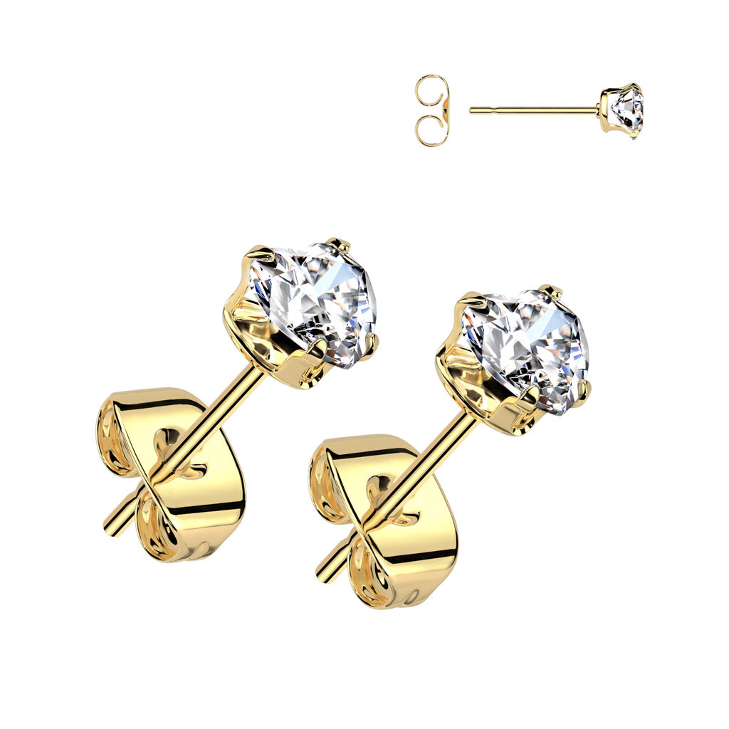 316L Surgical Steel Heart Cubic Zirconia Stud Earrings – Prong Set Hypoallergenic Piercing Jewellery - Pic&Mix The Body Jewellery Shop