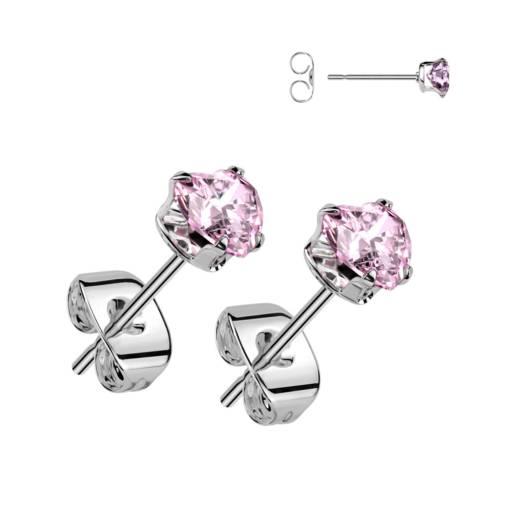 316L Surgical Steel Heart Cubic Zirconia Stud Earrings – Prong Set Hypoallergenic Piercing Jewellery - Pic&Mix The Body Jewellery Shop