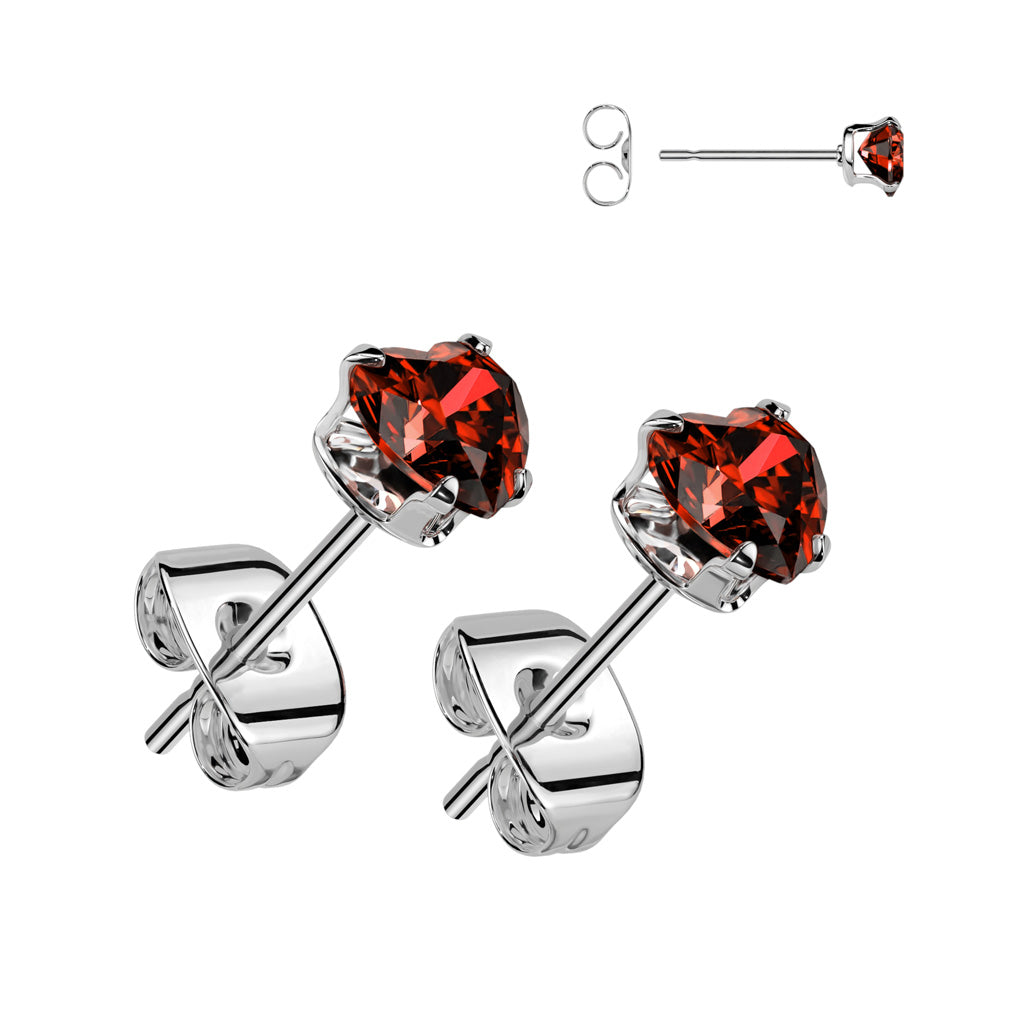 316L Surgical Steel Heart Cubic Zirconia Stud Earrings – Prong Set Hypoallergenic Piercing Jewellery - Pic&Mix The Body Jewellery Shop
