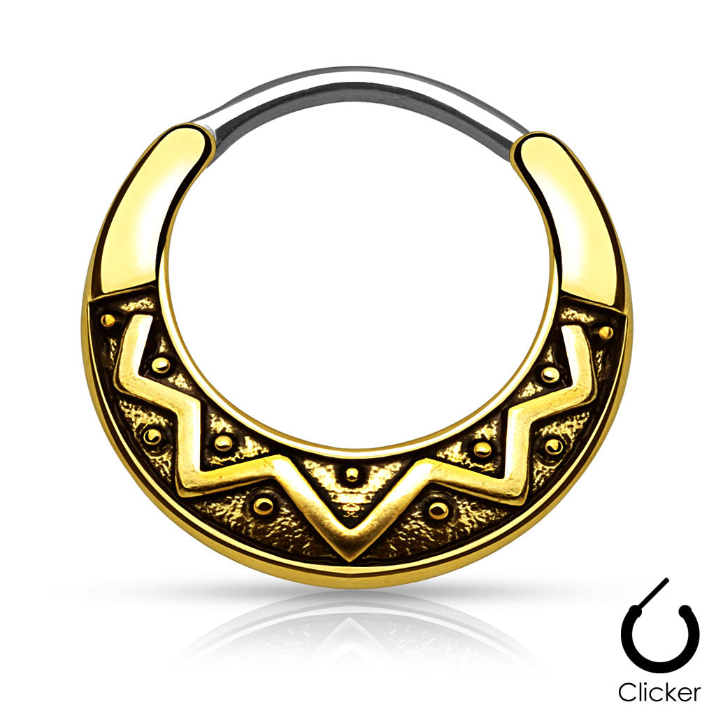 Tribal Fan Design Round 316L Surgical Steel Septum Clicker - Pic&Mix The Body Jewellery Shop